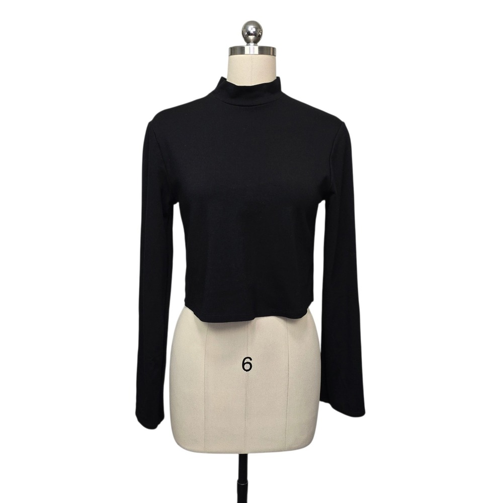 Ripley Rader LA Womens Black Mock Neck Long Sleeve Crop Top Size 3 US Small